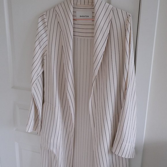 BRAND NEW Aritzia Babaton White Striped Kahlo Trench Jacket [Size XXS] - Picture 4 of 10